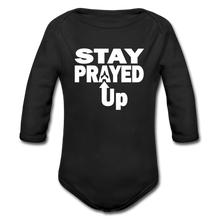 Load image into Gallery viewer, Stay Prayed Up Organic Long Sleeve Baby Bodysuit - black
