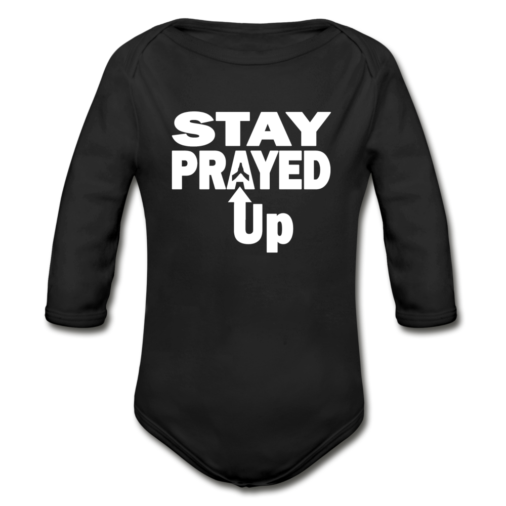 Stay Prayed Up Organic Long Sleeve Baby Bodysuit - black