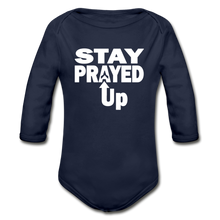 Load image into Gallery viewer, Stay Prayed Up Organic Long Sleeve Baby Bodysuit - dark navy

