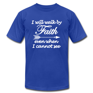 Walk by Faith Unisex Jersey T-Shirt by Bella + Canvas - royal blue