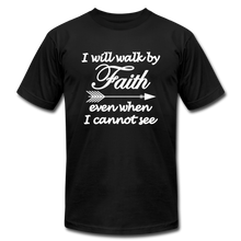 Load image into Gallery viewer, Walk by Faith Unisex Jersey T-Shirt by Bella + Canvas - black

