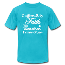 Load image into Gallery viewer, Walk by Faith Unisex Jersey T-Shirt by Bella + Canvas - turquoise
