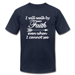 Walk by Faith Unisex Jersey T-Shirt by Bella + Canvas - navy