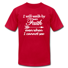 Load image into Gallery viewer, Walk by Faith Unisex Jersey T-Shirt by Bella + Canvas - red
