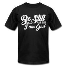 Load image into Gallery viewer, Be Still and Know Unisex Jersey T-Shirt by Bella + Canvas - black
