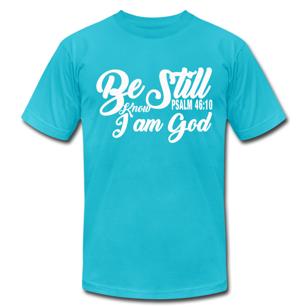 Be Still and Know Unisex Jersey T-Shirt by Bella + Canvas - turquoise