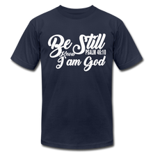 Load image into Gallery viewer, Be Still and Know Unisex Jersey T-Shirt by Bella + Canvas - navy
