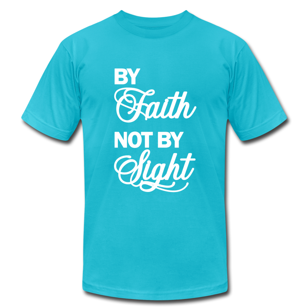 By Faith Unisex Jersey T-Shirt by Bella + Canvas - turquoise