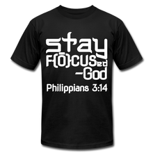 Load image into Gallery viewer, Stay Focus Unisex Jersey T-Shirt by Bella + Canvas - black
