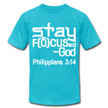 Load image into Gallery viewer, Stay Focus Unisex Jersey T-Shirt by Bella + Canvas - turquoise
