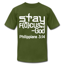 Load image into Gallery viewer, Stay Focus Unisex Jersey T-Shirt by Bella + Canvas - olive
