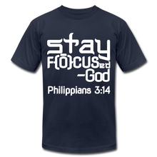 Load image into Gallery viewer, Stay Focus Unisex Jersey T-Shirt by Bella + Canvas - navy
