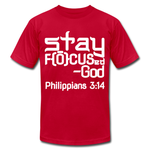 Stay Focus Unisex Jersey T-Shirt by Bella + Canvas - red