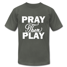 Load image into Gallery viewer, Pray Then Play Unisex Jersey T-Shirt by Bella + Canvas - asphalt
