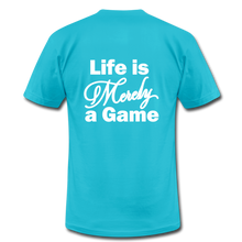 Load image into Gallery viewer, Pray Then Play Unisex Jersey T-Shirt by Bella + Canvas - turquoise
