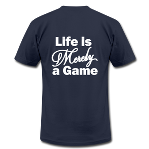 Pray Then Play Unisex Jersey T-Shirt by Bella + Canvas - navy
