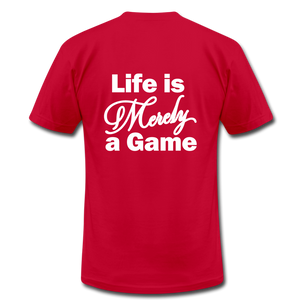 Pray Then Play Unisex Jersey T-Shirt by Bella + Canvas - red