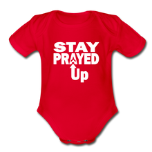 Load image into Gallery viewer, Stay Prayed Up Organic Contrast Short Sleeve Baby Bodysuit - red

