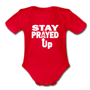 Stay Prayed Up Organic Contrast Short Sleeve Baby Bodysuit - red