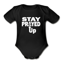 Load image into Gallery viewer, Stay Prayed Up Organic Contrast Short Sleeve Baby Bodysuit - black
