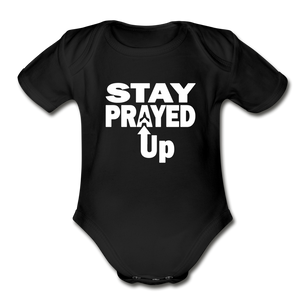 Stay Prayed Up Organic Contrast Short Sleeve Baby Bodysuit - black