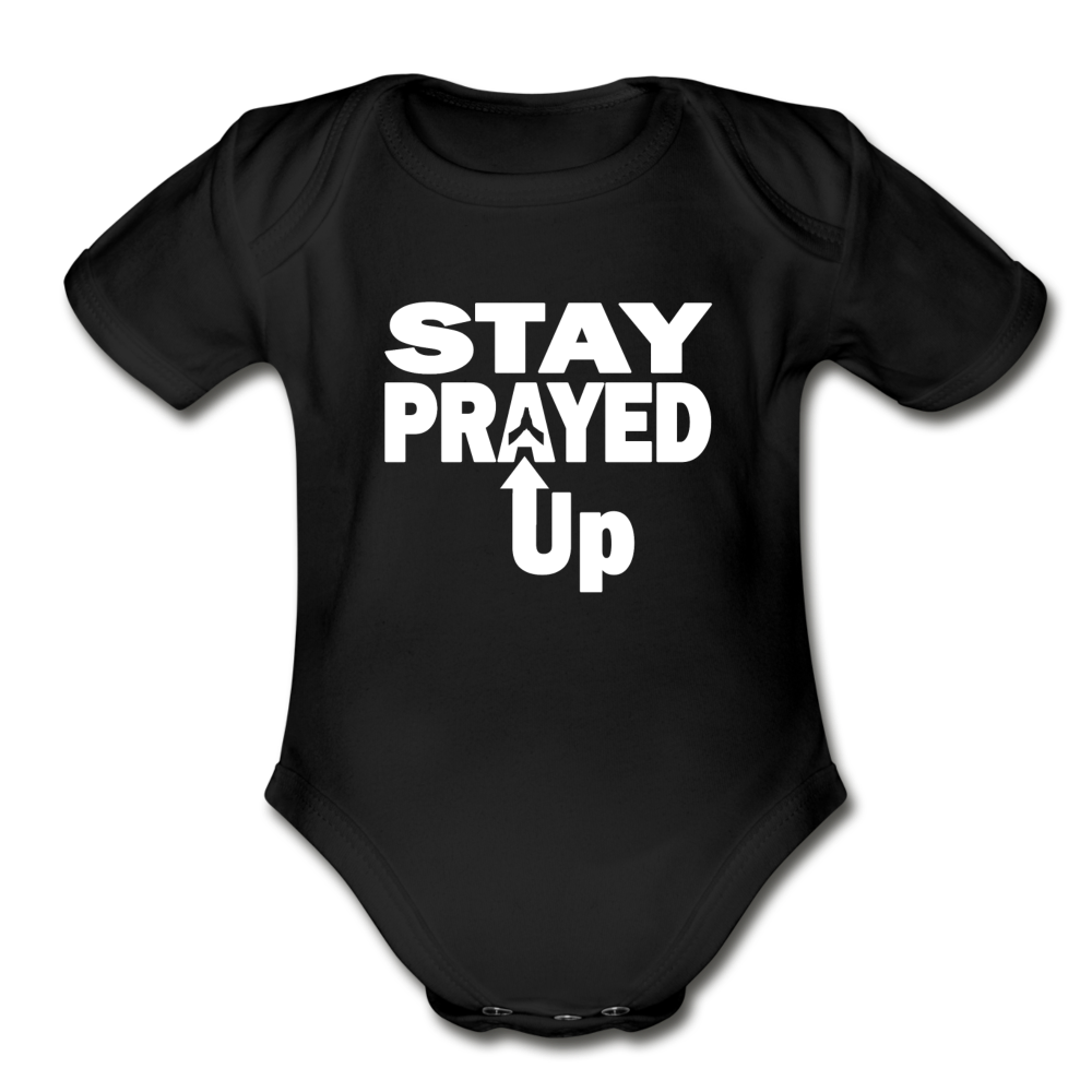 Stay Prayed Up Organic Contrast Short Sleeve Baby Bodysuit - black