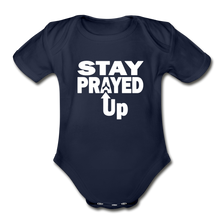 Load image into Gallery viewer, Stay Prayed Up Organic Contrast Short Sleeve Baby Bodysuit - dark navy
