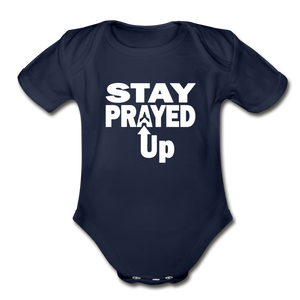Stay Prayed Up Organic Contrast Short Sleeve Baby Bodysuit - dark navy
