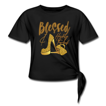 Load image into Gallery viewer, Blessed and Highly Favored Women&#39;s Knotted T-Shirt - black
