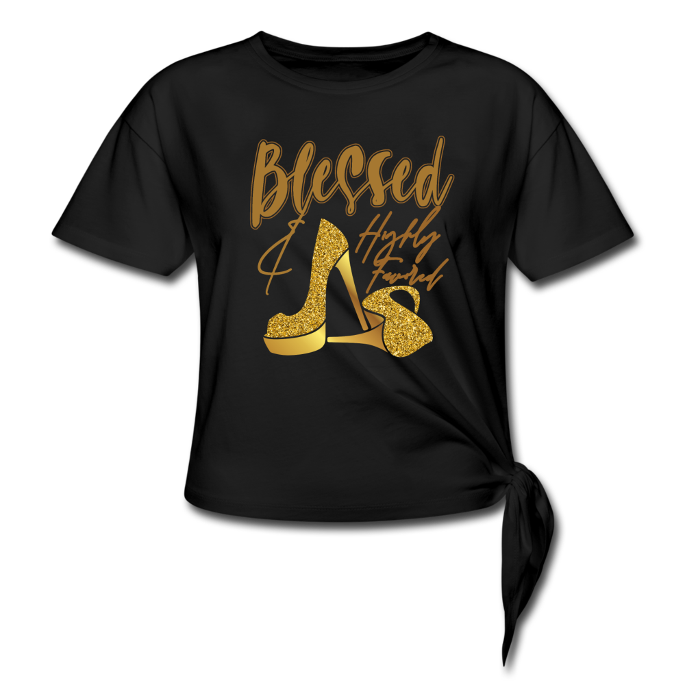 Blessed and Highly Favored Women's Knotted T-Shirt - black
