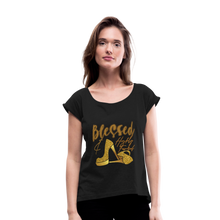 Load image into Gallery viewer, Blessed and Highly Favored Women&#39;s Roll Cuff T-Shirt - black
