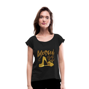 Blessed and Highly Favored Women's Roll Cuff T-Shirt - black