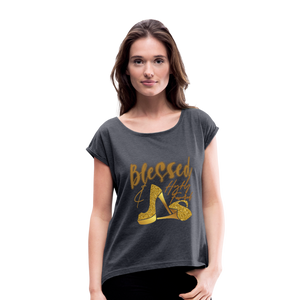 Blessed and Highly Favored Women's Roll Cuff T-Shirt - navy heather