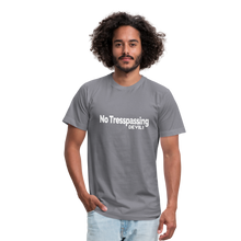 Load image into Gallery viewer, No Tresspassing Unisex Jersey T-Shirt by Bella + Canvas - slate
