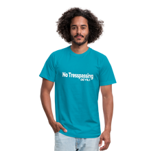 Load image into Gallery viewer, No Tresspassing Unisex Jersey T-Shirt by Bella + Canvas - turquoise
