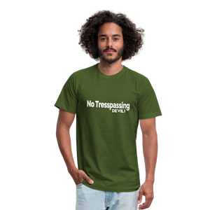 No Tresspassing Unisex Jersey T-Shirt by Bella + Canvas - olive