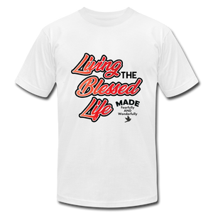 Living the Blessed Life Unisex Jersey T-Shirt by Bella + Canvas - white