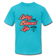 Load image into Gallery viewer, Living the Blessed Life Unisex Jersey T-Shirt by Bella + Canvas - turquoise
