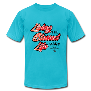 Living the Blessed Life Unisex Jersey T-Shirt by Bella + Canvas - turquoise