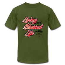 Load image into Gallery viewer, Living the Blessed Life Unisex Jersey T-Shirt by Bella + Canvas - olive
