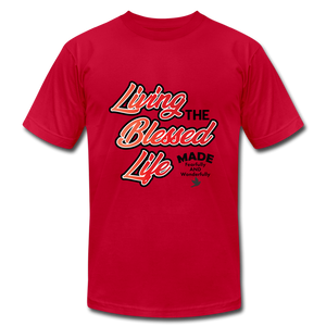Living the Blessed Life Unisex Jersey T-Shirt by Bella + Canvas - red