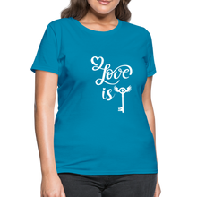 Load image into Gallery viewer, Love is Key Women&#39;s T-Shirt - turquoise
