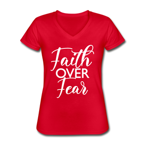 Faith over Fear Women's V-Neck T-Shirt - red