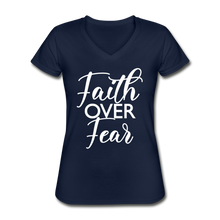 Load image into Gallery viewer, Faith over Fear Women&#39;s V-Neck T-Shirt - navy
