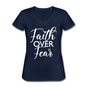 Faith over Fear Women's V-Neck T-Shirt - navy