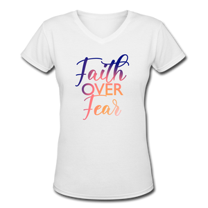 Faith Over Fear Women's V-Neck T-Shirt - white