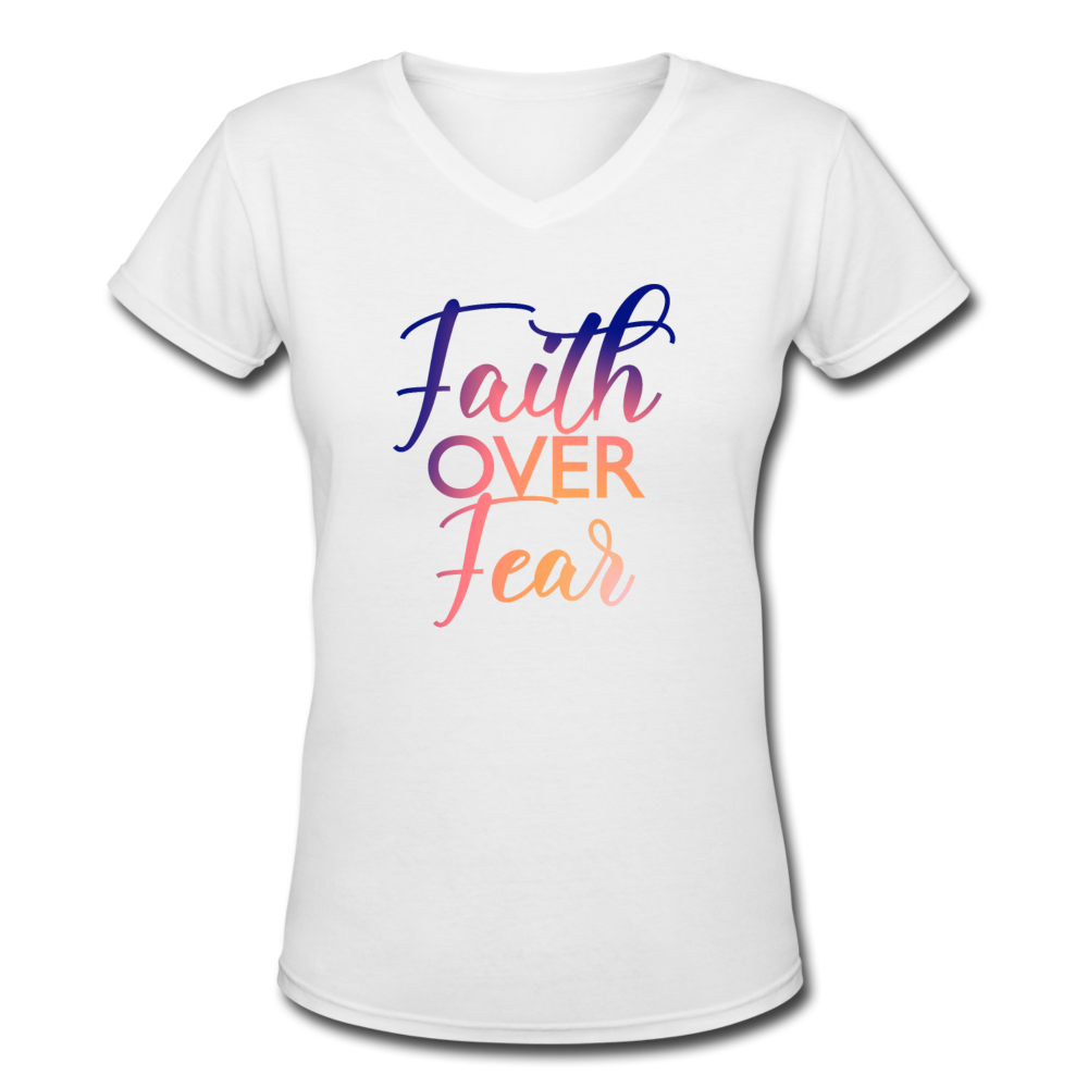 Faith Over Fear Women's V-Neck T-Shirt - white