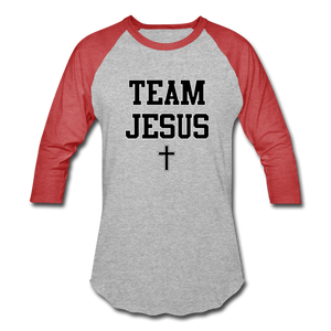 Team Jesus (Inspired by Sinaya) Baseball T-Shirt - heather gray/red