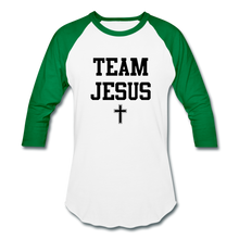 Load image into Gallery viewer, Team Jesus (Inspired by Sinaya) Baseball T-Shirt - white/kelly green
