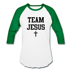 Team Jesus (Inspired by Sinaya) Baseball T-Shirt - white/kelly green